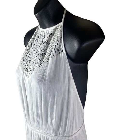 Lulus white halter maxi dress backless gauzy crochet lace cut outs small - Picture 3 of 6